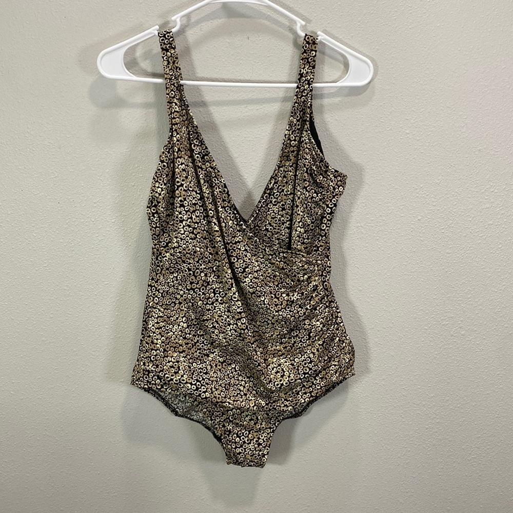 Miraclesuit swimsuit onepiece black with tan‎ goldish circles